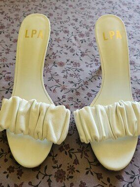 LPA Cream Ruched Slide Heels